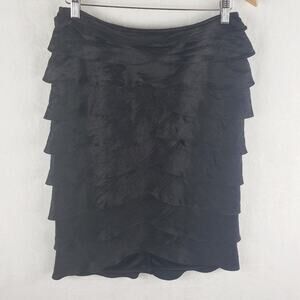 Adrianna Papell Skirt Women 8 Black Tiered Ruffle Shimmer Special Occasion